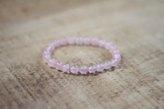 Mushabu rozenkwarts armband 8 mm elastisch roze
