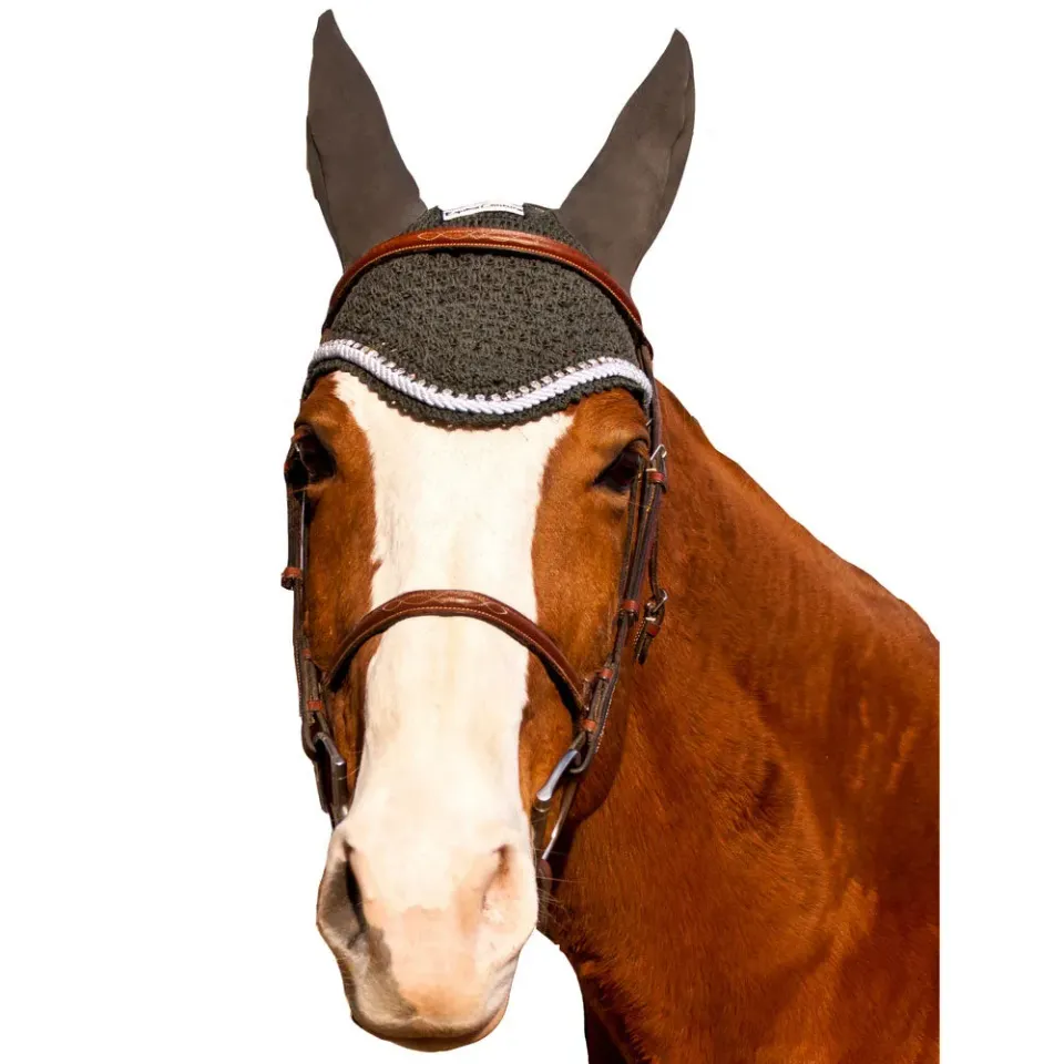 Equine Couture Silver Rope vliegenmuts zwart cob kristal