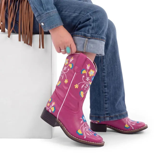 TuffRider Floral Cowgirl kinder westernlaars Hot Pink 12 bloemen