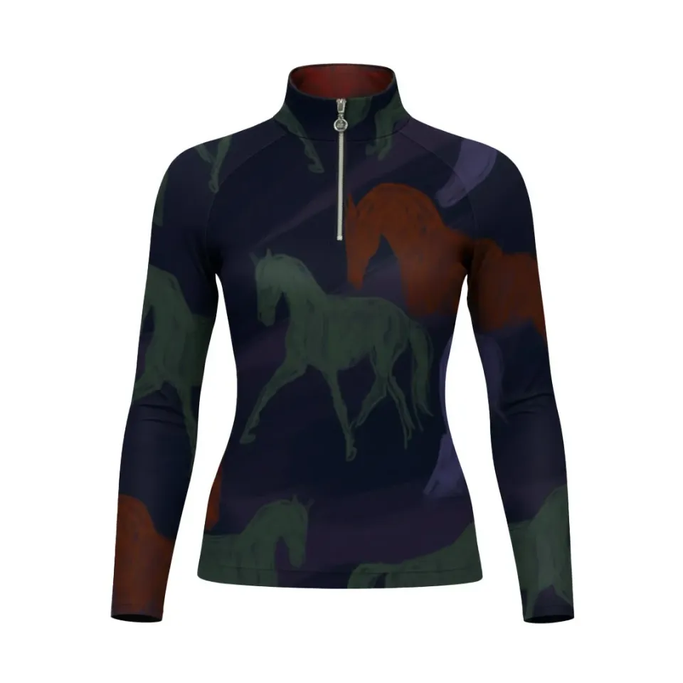Dapplebay Abstract Horses 1/4 Zip rijshirt paars Purple Dusk