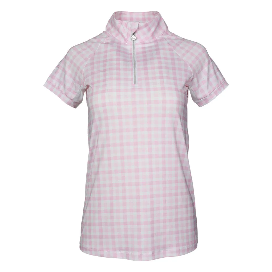Dapplebay Gingham 1/4 Zip rijshirt Pink korte mouw
