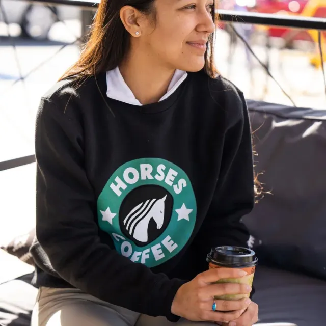 Dapplebay Horses & Coffee sweatshirt dames zwart katoenmix