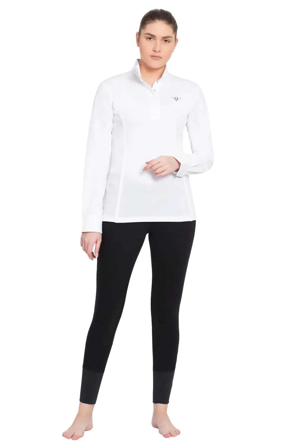 TuffRider Kirby Kwik Dry wedstrijdshirt lange mouw wit/wit