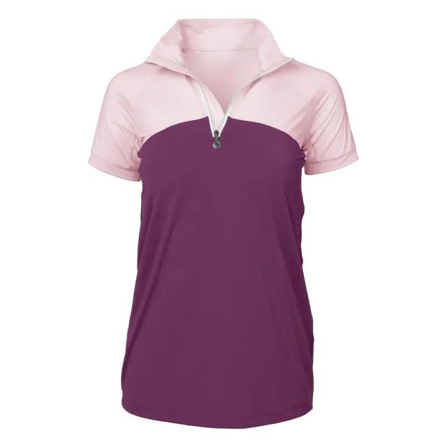 Dapplebay Lady 1/4 Zip rijshirt korte mouw Lichtroze Pruim