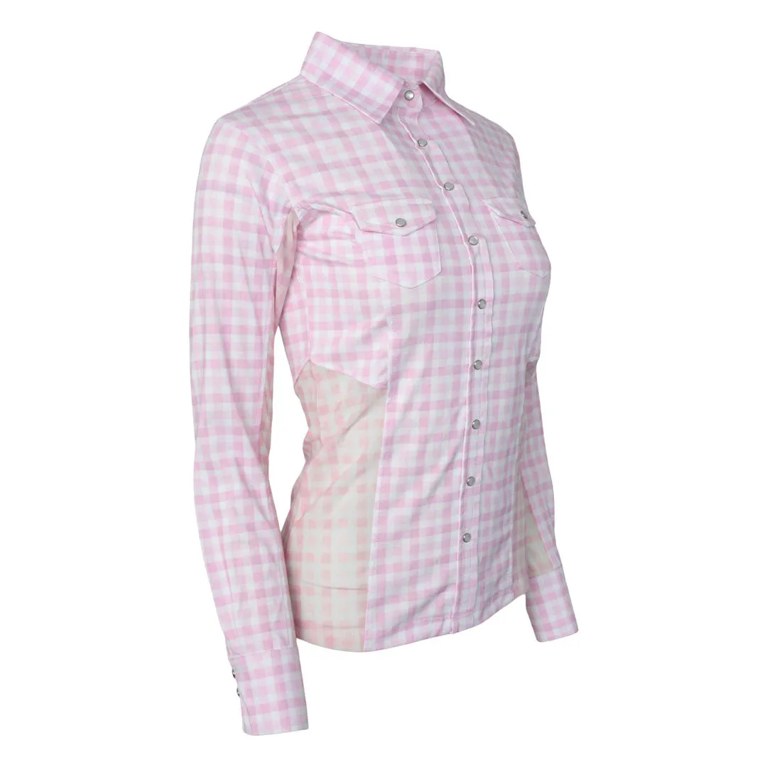 Dapplebay Gingham western blouse roze-wit stretch XXL