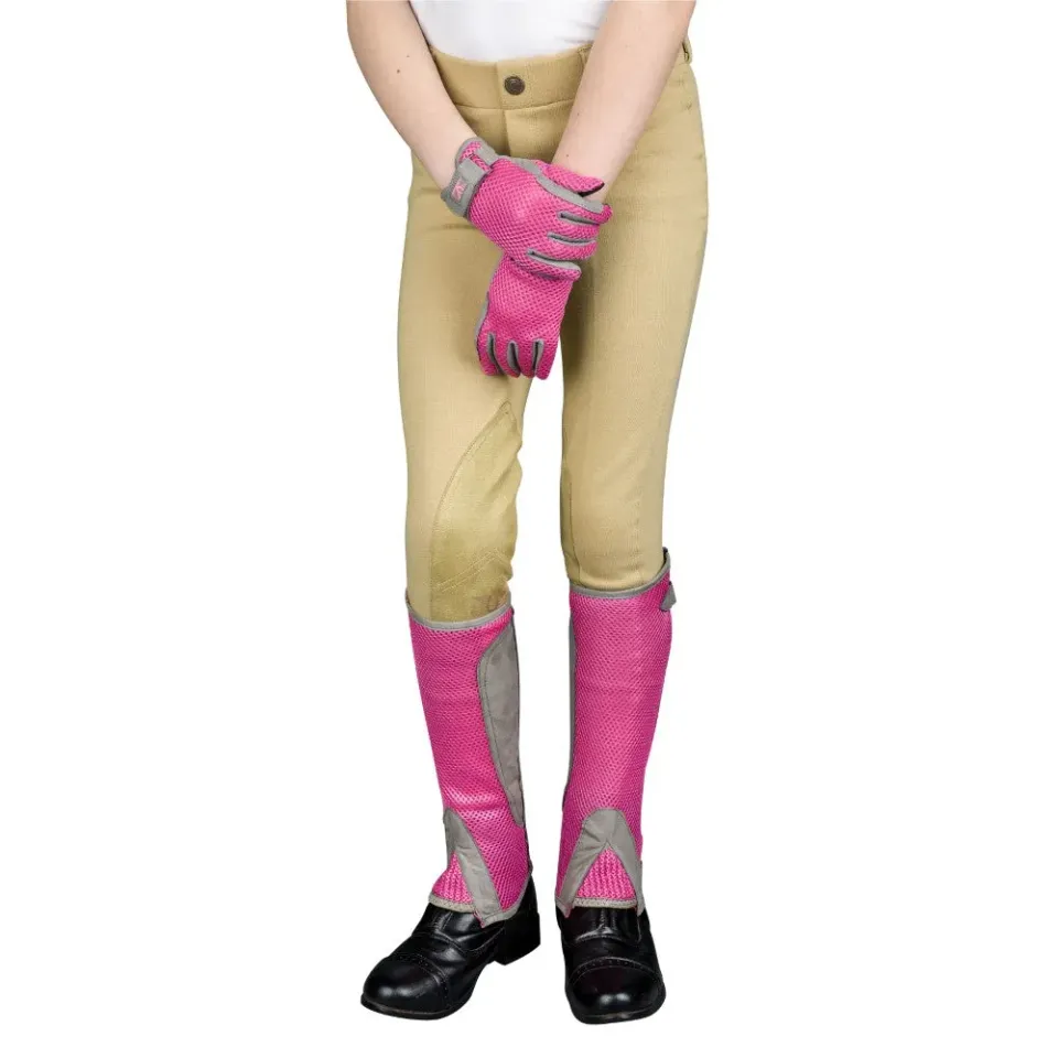 TuffRider Double Up Air Mesh chaps handschoen set lichtblauw