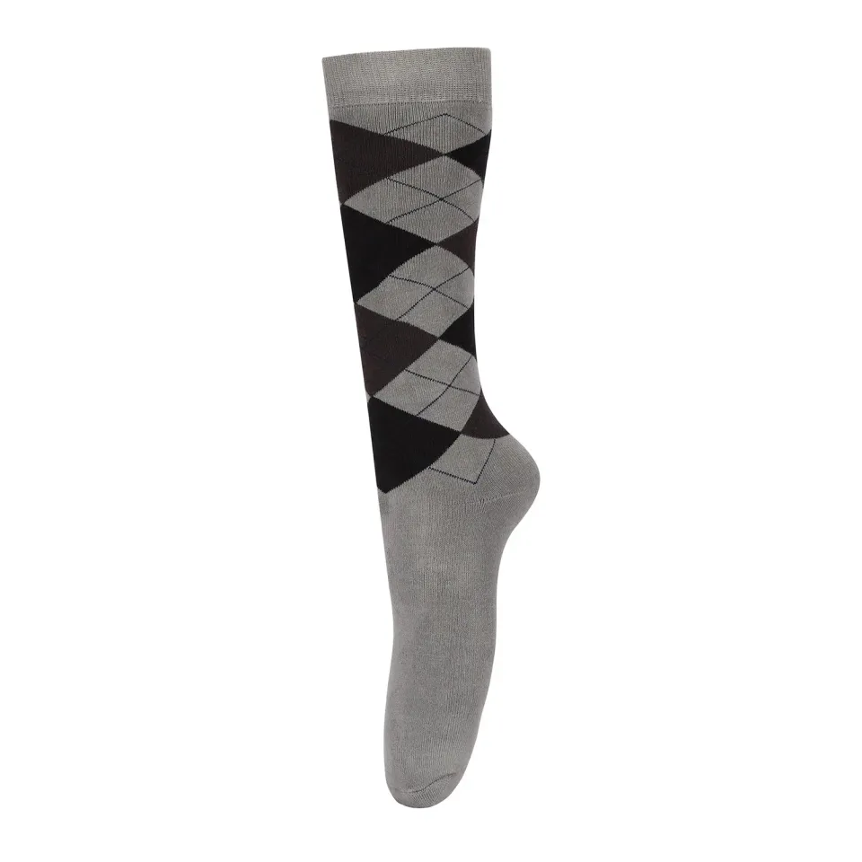 TuffRider Argyle wintersokken grijs-zwart dik gevoerd