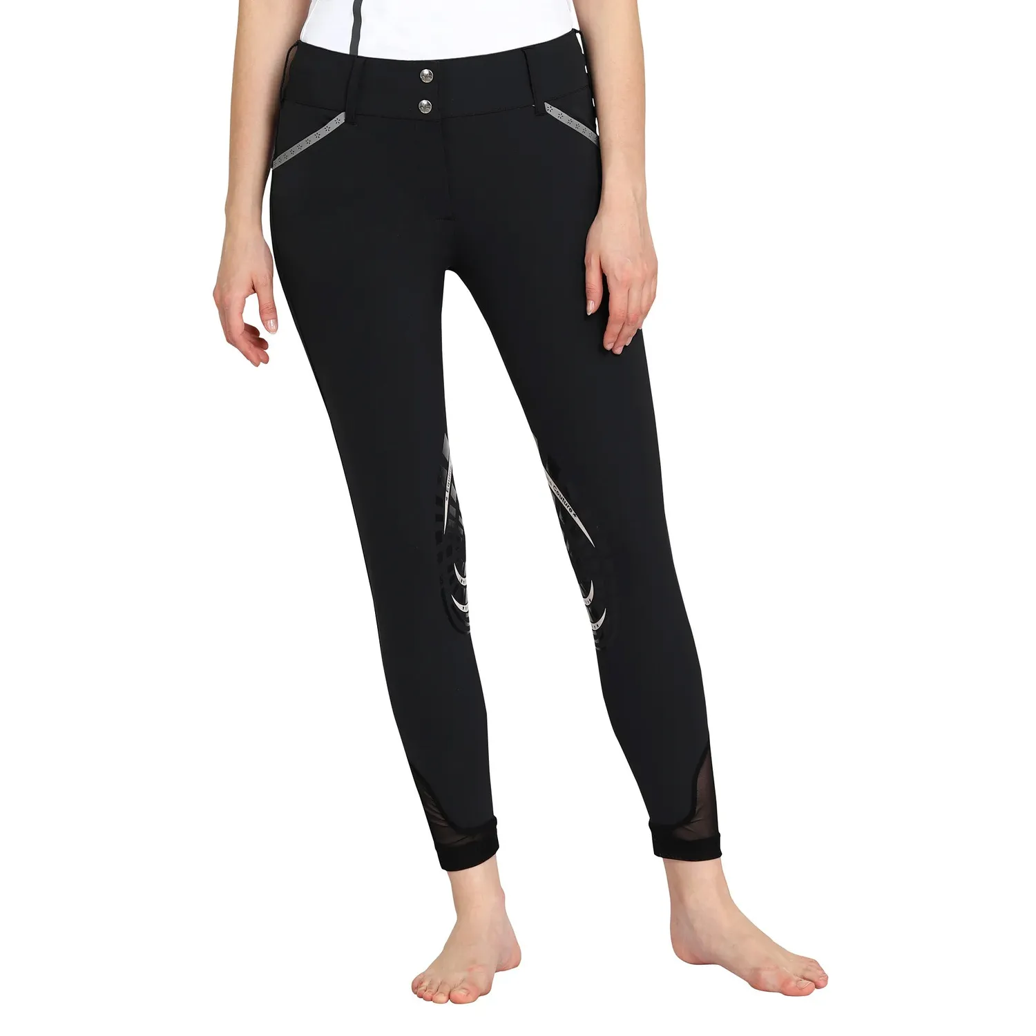 Equine Couture Malta dames rijbroek zwart kniepatches