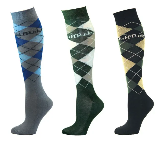 TuffRider Argyle kniekousen dames 3-pack grijs/olijf