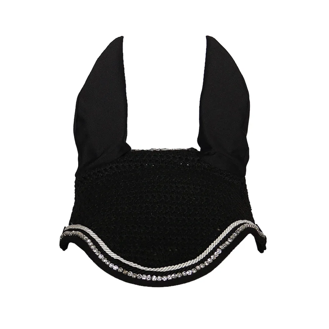 Equine Couture Rhinestone vliegenmuts zwart katoen Cob