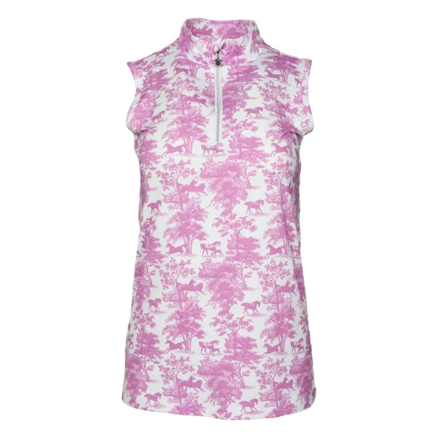 Dapplebay Equestrian Toile 1/4 Zip rijtop mouwloos roze wit