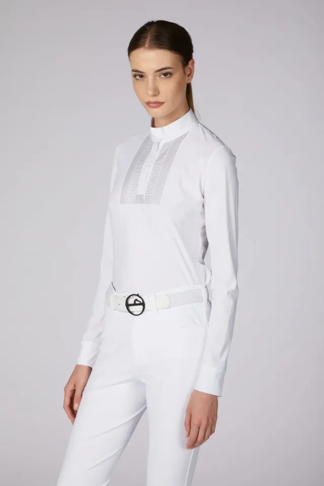 Vestrum Calcide wedstrijdblouse lange mouw wit geometrisch