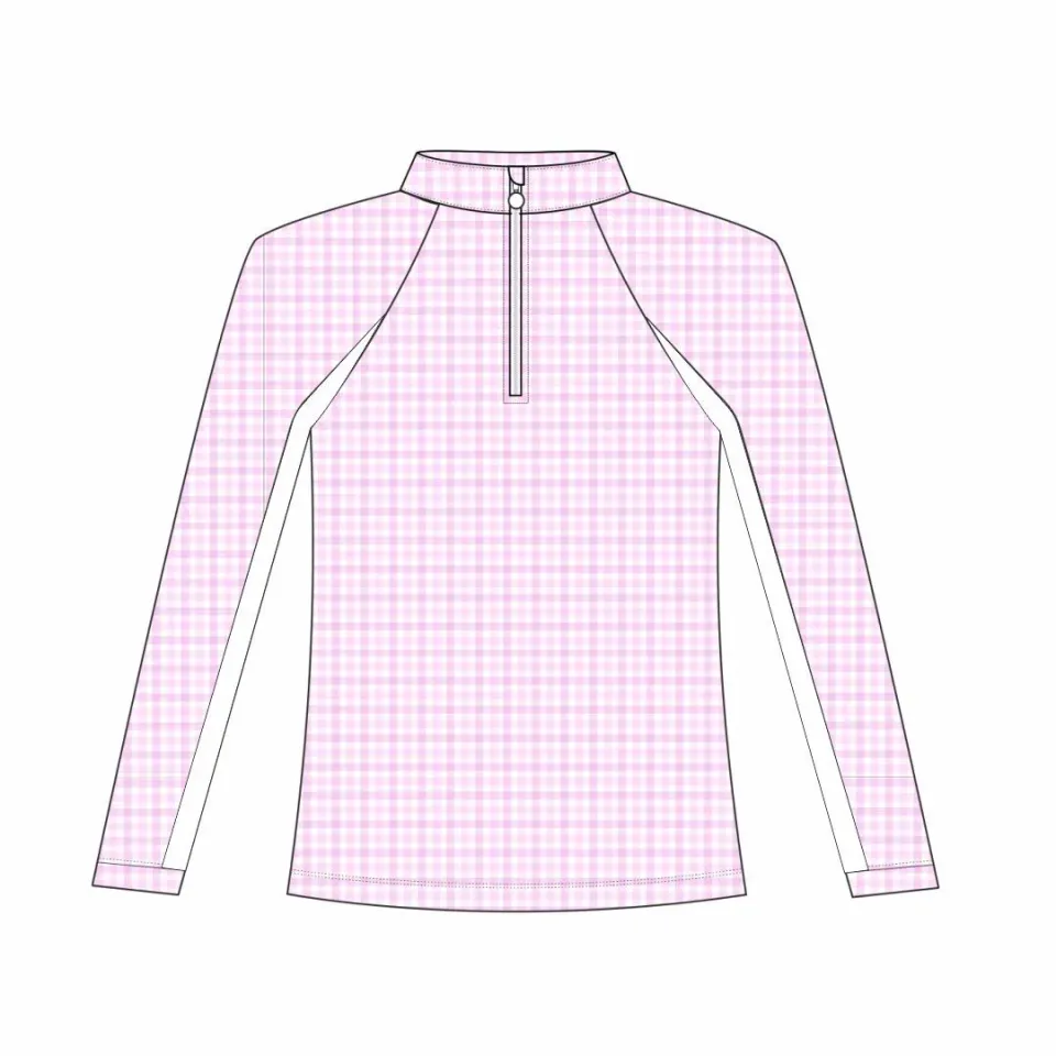 Dapplebay Kids Pink Gingham 1/4 Zip rijshirt roze wit koelend