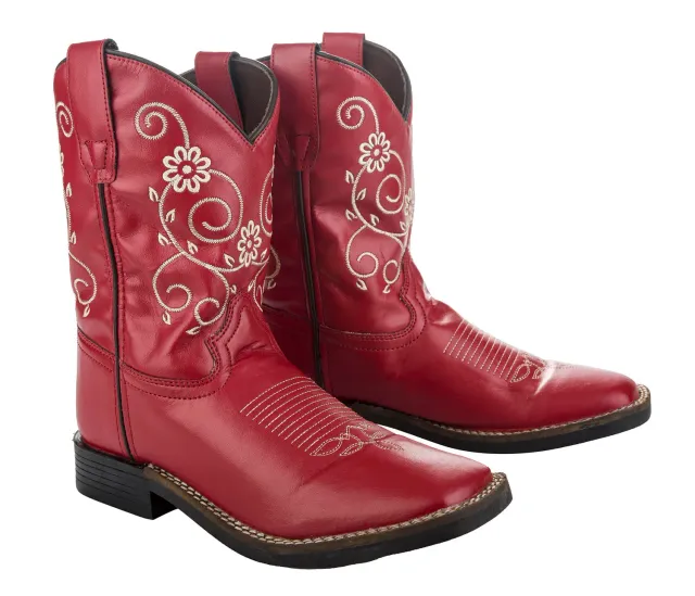 TuffRider Youth Fire Red Floral westernlaars rood bloemen