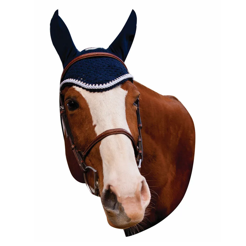 Equine Couture Silver Rope vliegenmuts zwart cob kristal