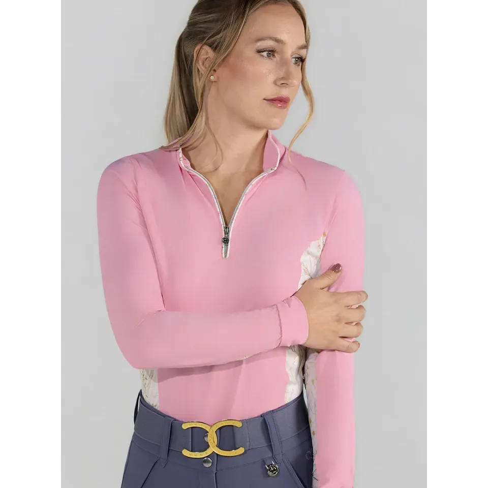 Dapplebay Grace 1/4 zip rijshirt lichtroze cooling