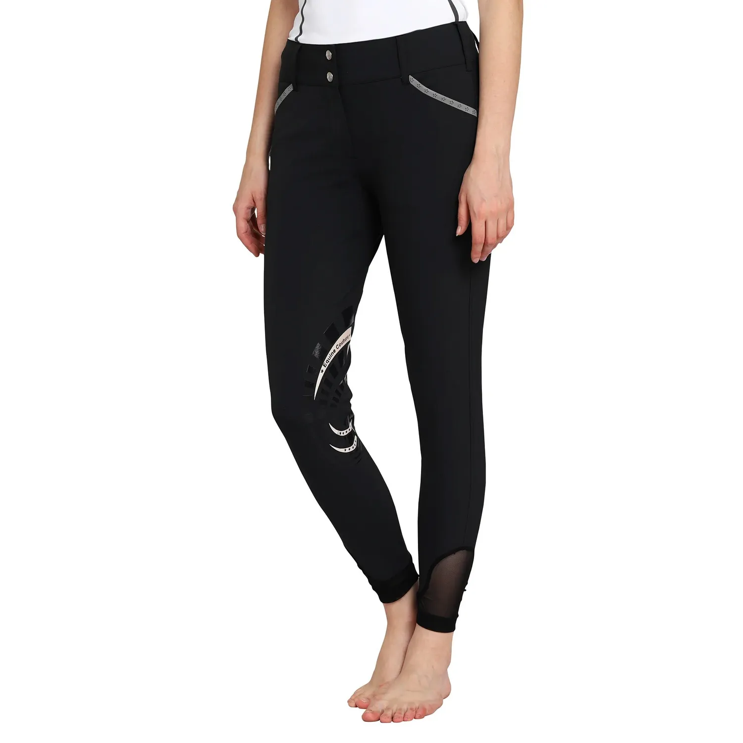 Equine Couture Malta dames rijbroek zwart kniepatches