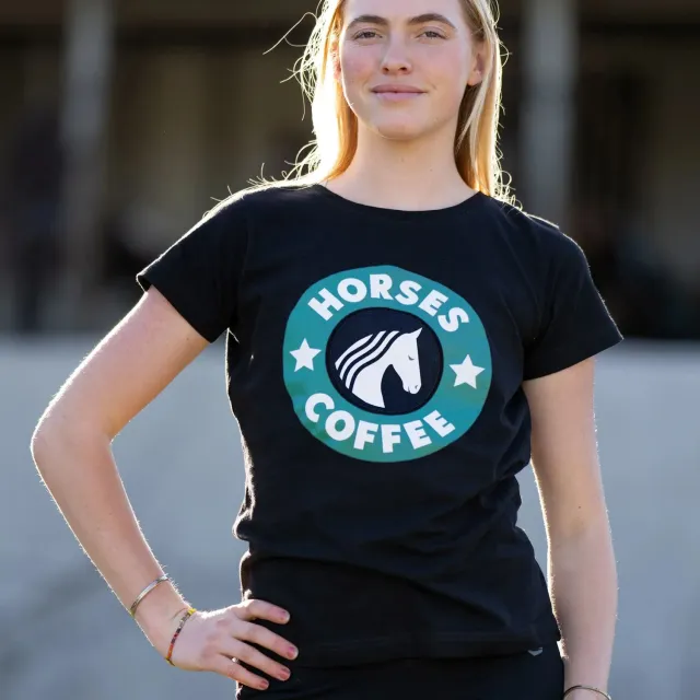 Dapplebay Horses & Coffee T-shirt zwart XXL zacht