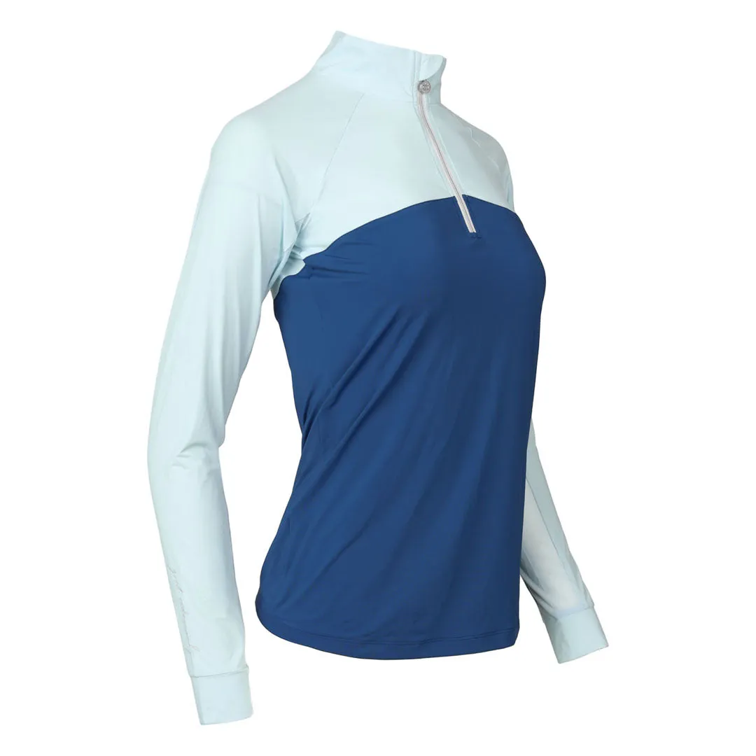 Dapplebay Lady 1/4 zip rijtop lichtblauw navy XL