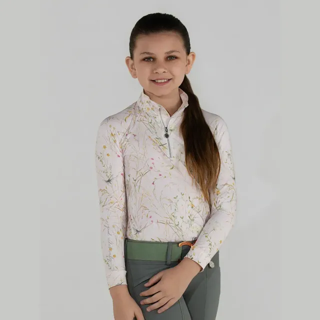 Dapplebay Dragonfly Meadow rijshirt kids lichtroze 1/4 rits