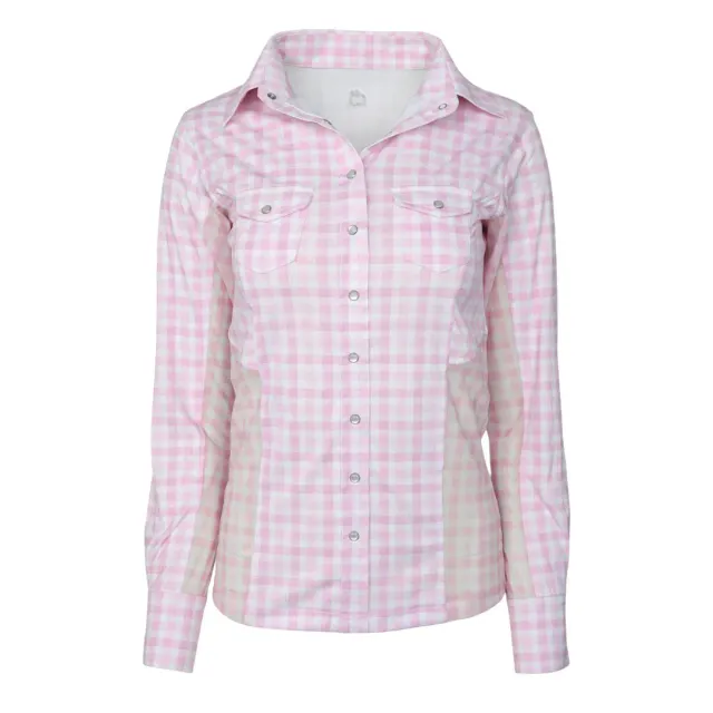 Dapplebay Gingham western blouse roze-wit stretch XXL
