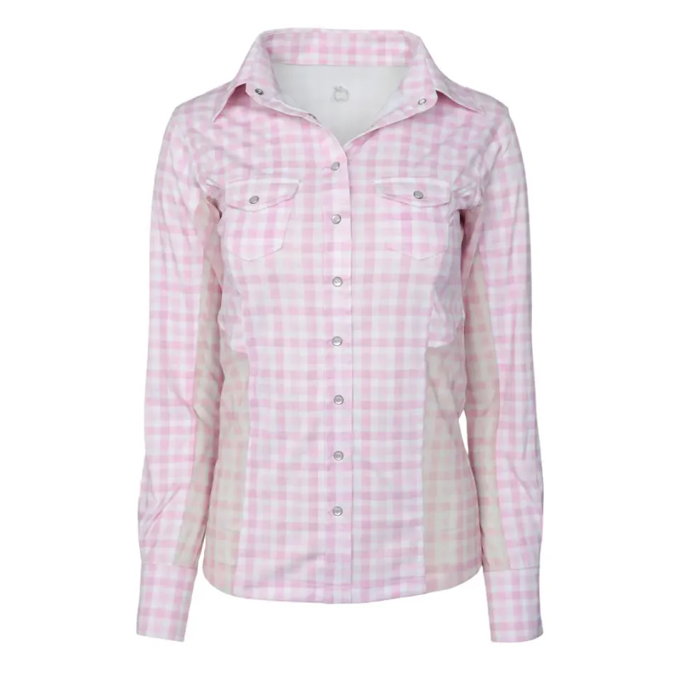 Dapplebay Gingham western blouse roze-wit stretch XXL