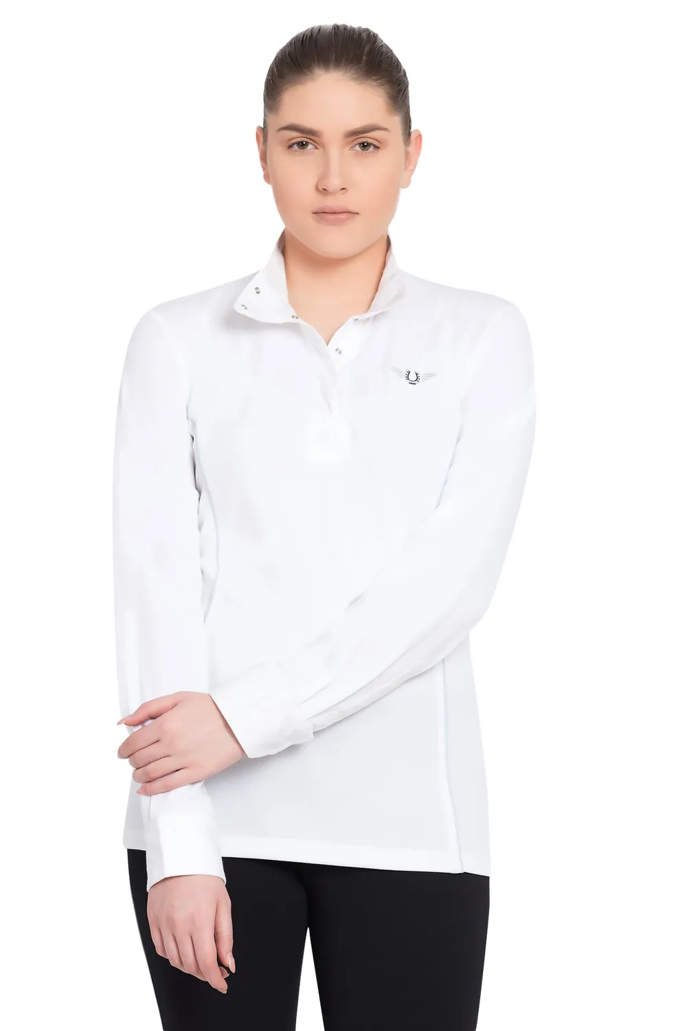 TuffRider Kirby Kwik Dry wedstrijdshirt lange mouw wit/wit