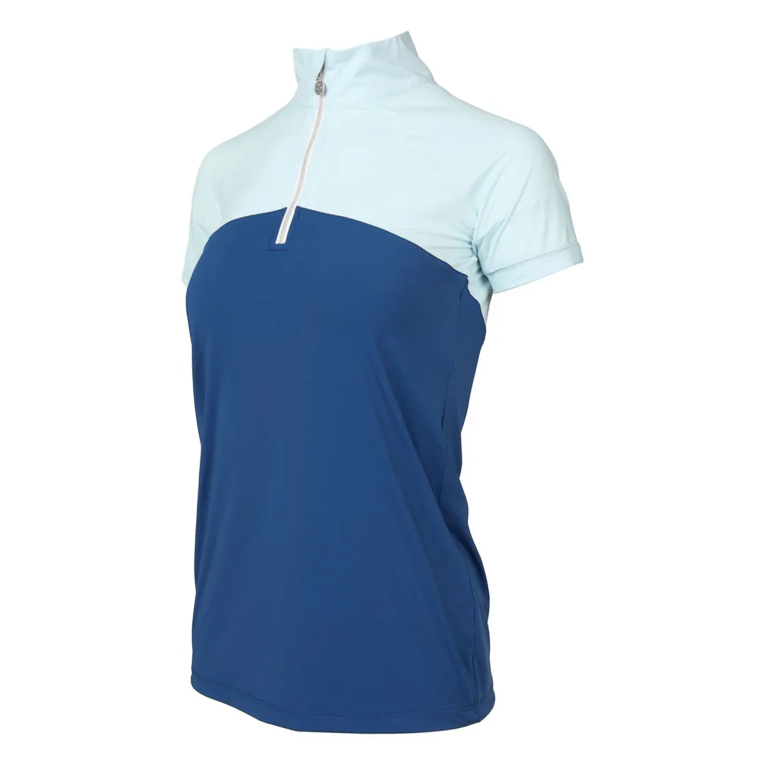 Dapplebay Lady 1/4 Zip rijshirt lichtblauw korte mouw