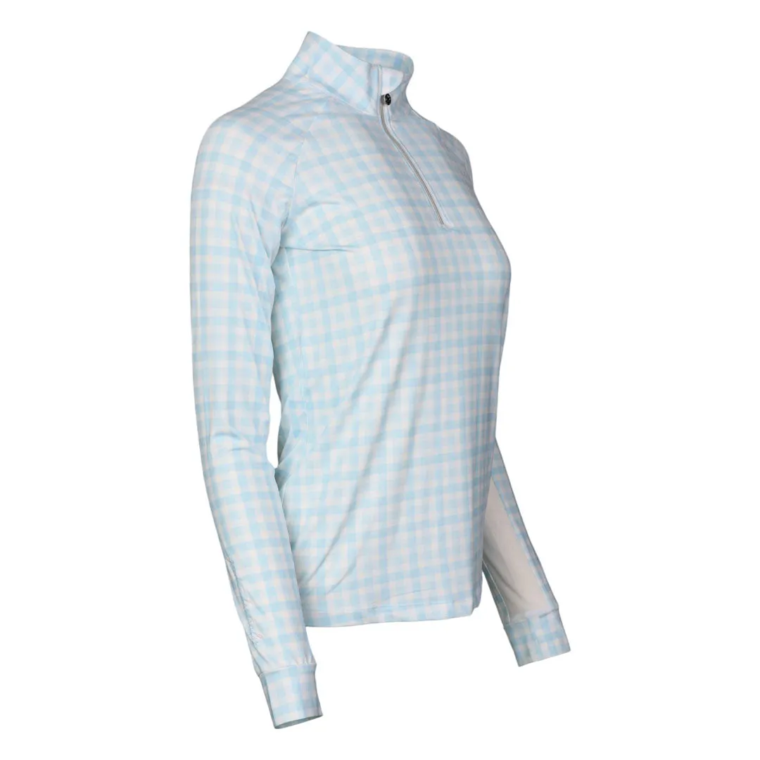 Dapplebay Gingham 1/4 Zip rijtop blauw/wit ruitje licht