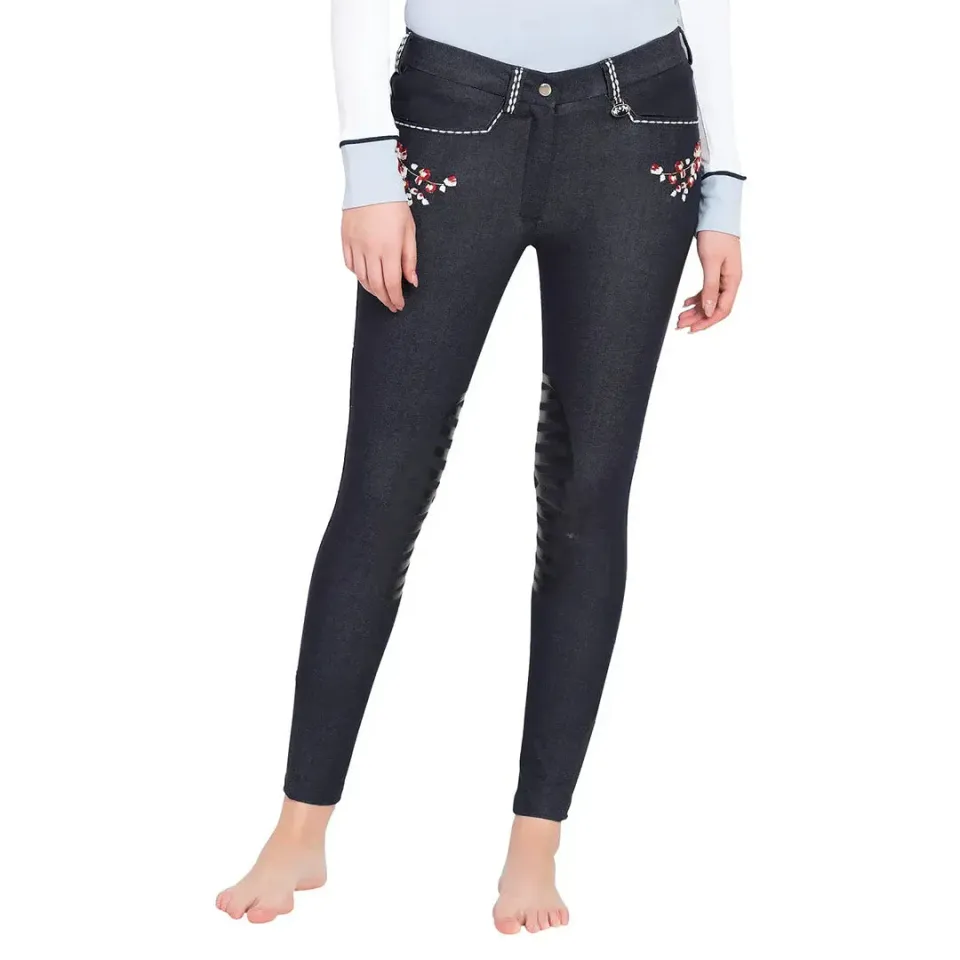 Equine Couture Alice denim rijbroek dames navy geborduurd