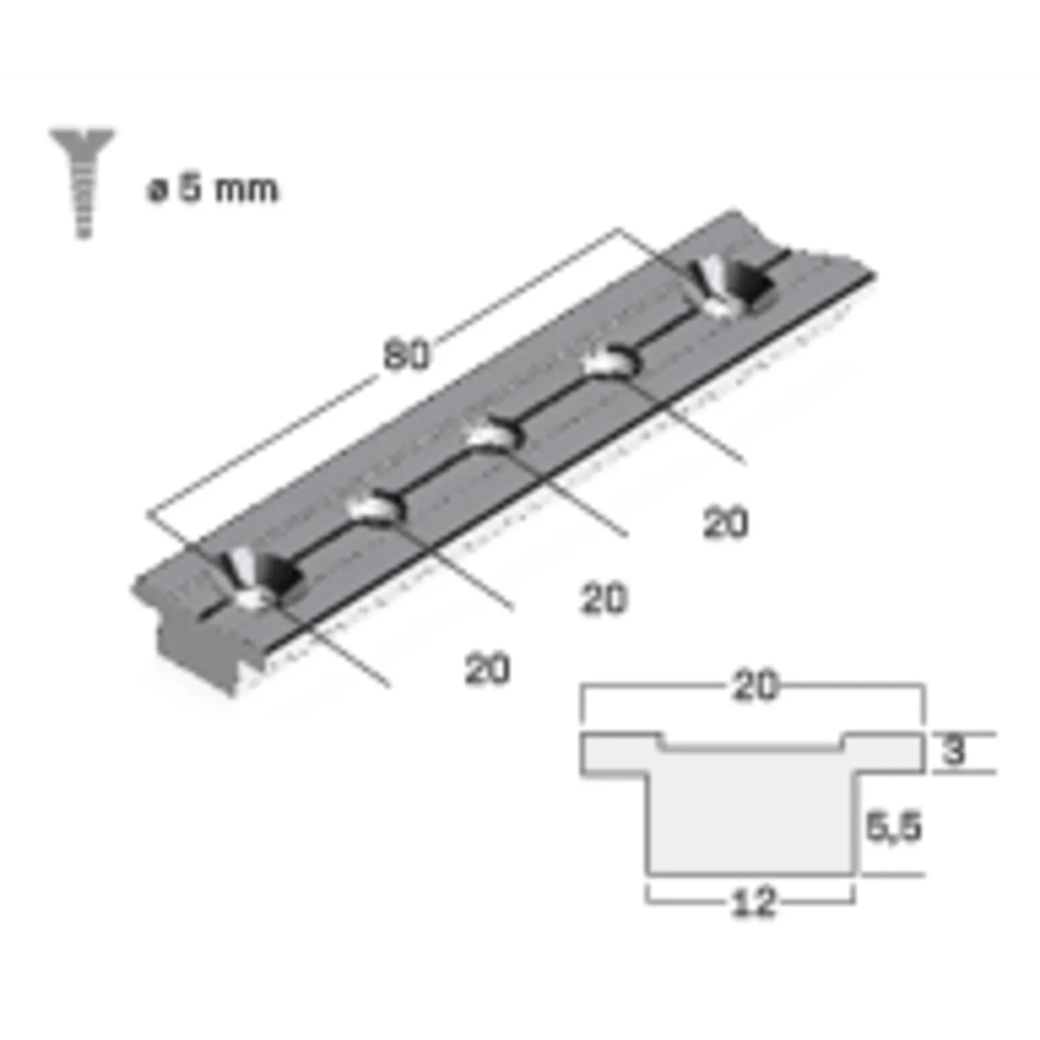 Herm Sprenger T-Rail 20 x 3 mm Lijnrail Aluminium