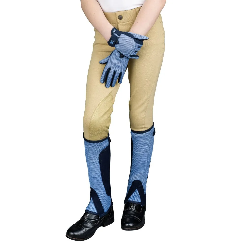TuffRider Double Up Air Mesh chaps handschoen set lichtblauw