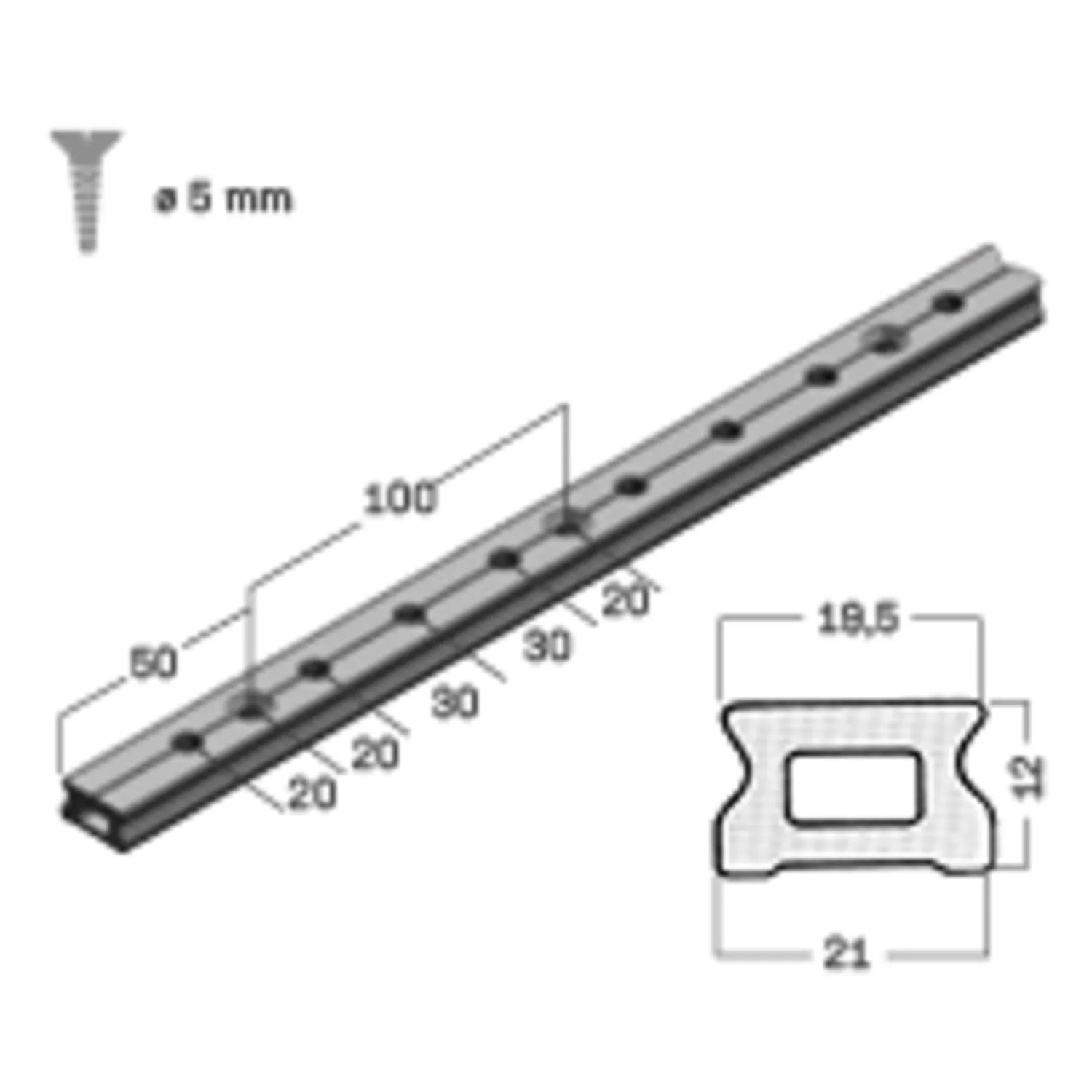 HS Sprenger Traveller-Rail Plat met Stopgaten 150cm