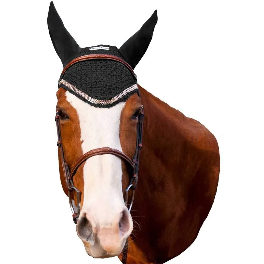 Equine Couture Fly Bonnet oornetje wit cob goudketting