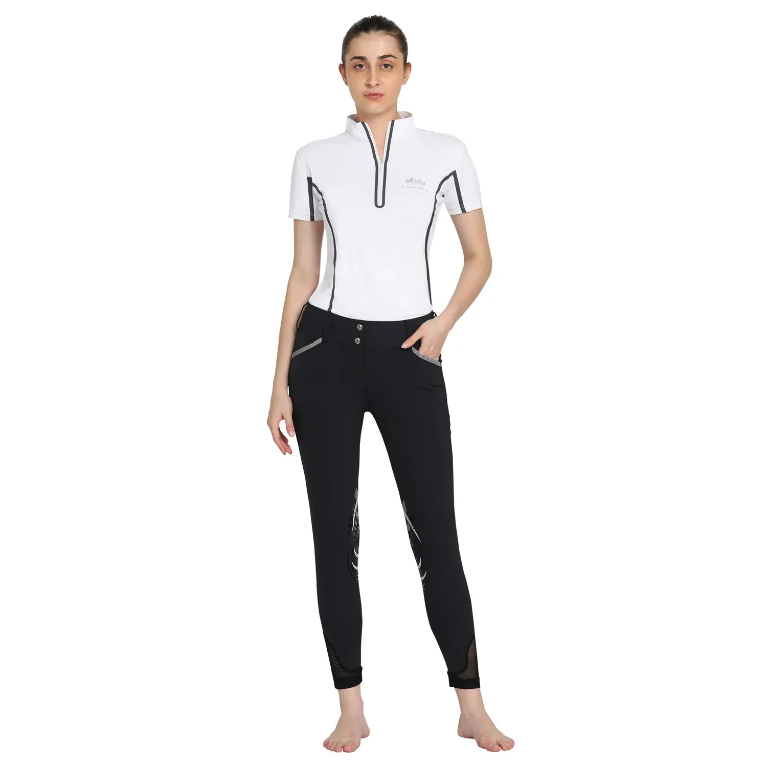 Equine Couture Malta dames rijbroek zwart kniepatches