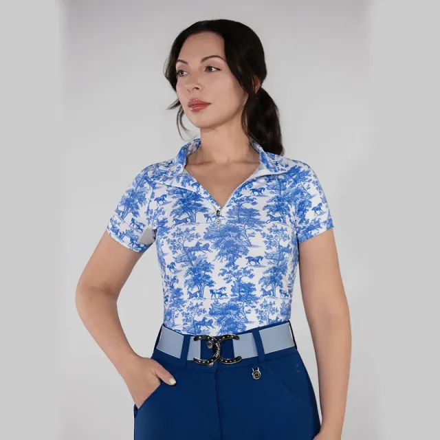 Dapplebay Equestrian Toile 1/4 zip rijtop blauw wit
