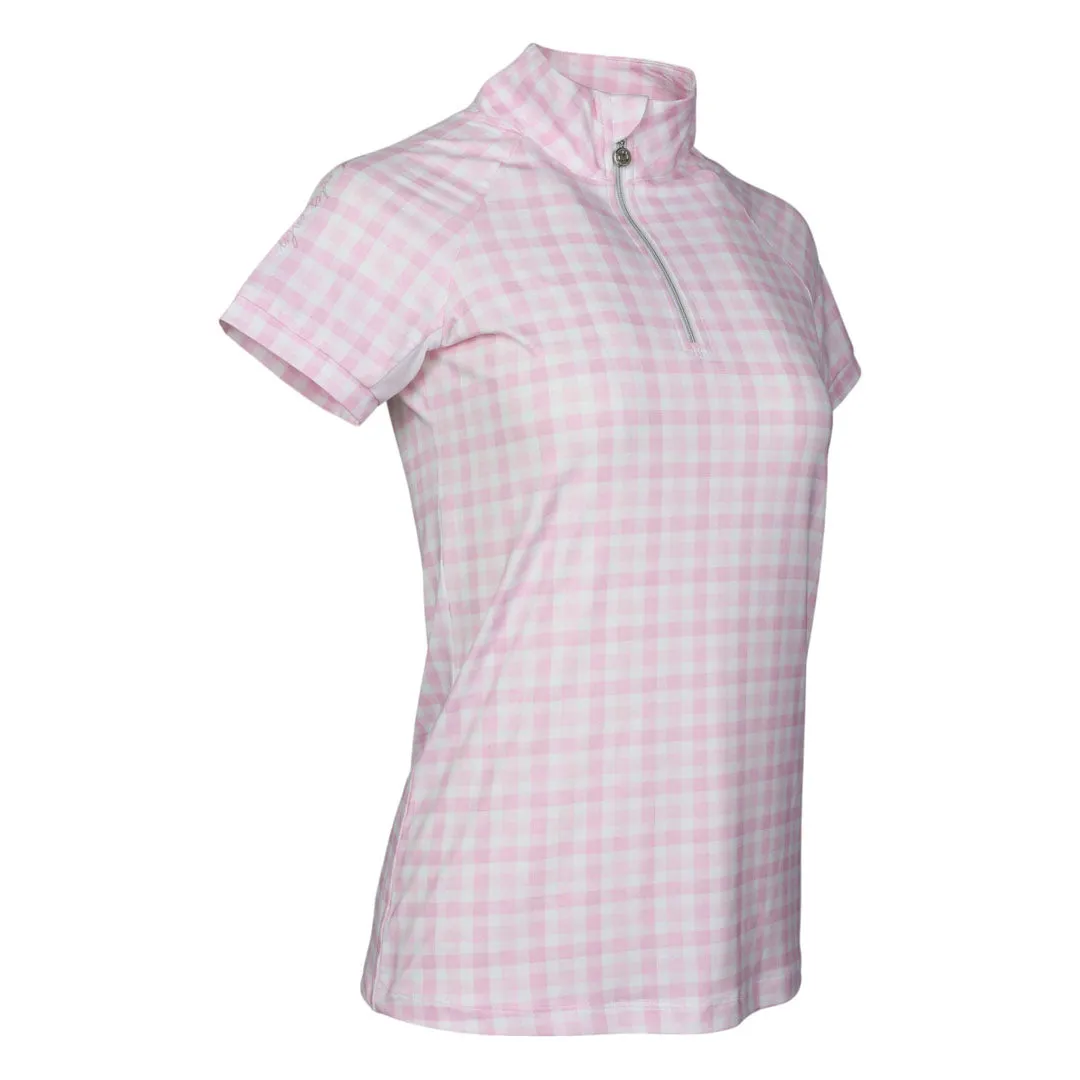Dapplebay Gingham 1/4 Zip rijshirt Pink korte mouw