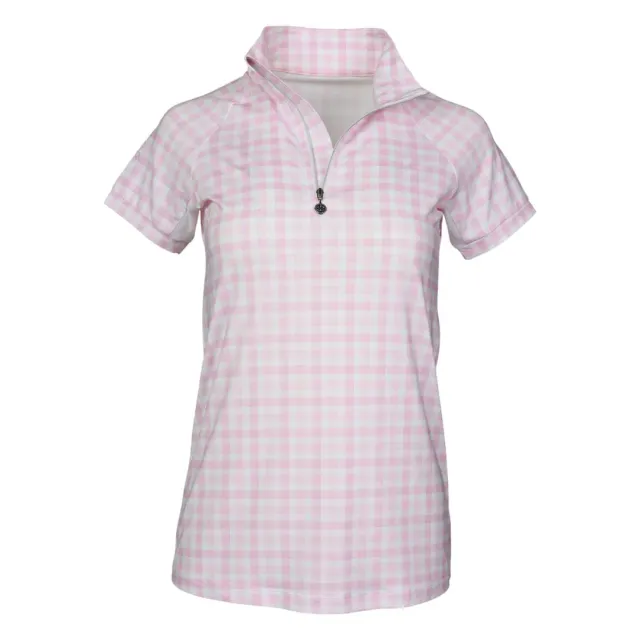 Dapplebay Gingham 1/4 Zip rijshirt Pink korte mouw