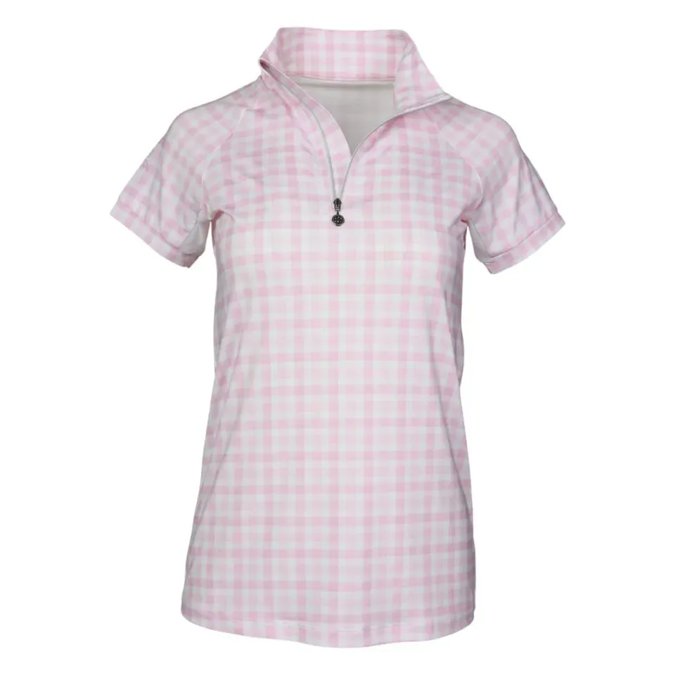 Dapplebay Gingham 1/4 Zip rijshirt Pink korte mouw