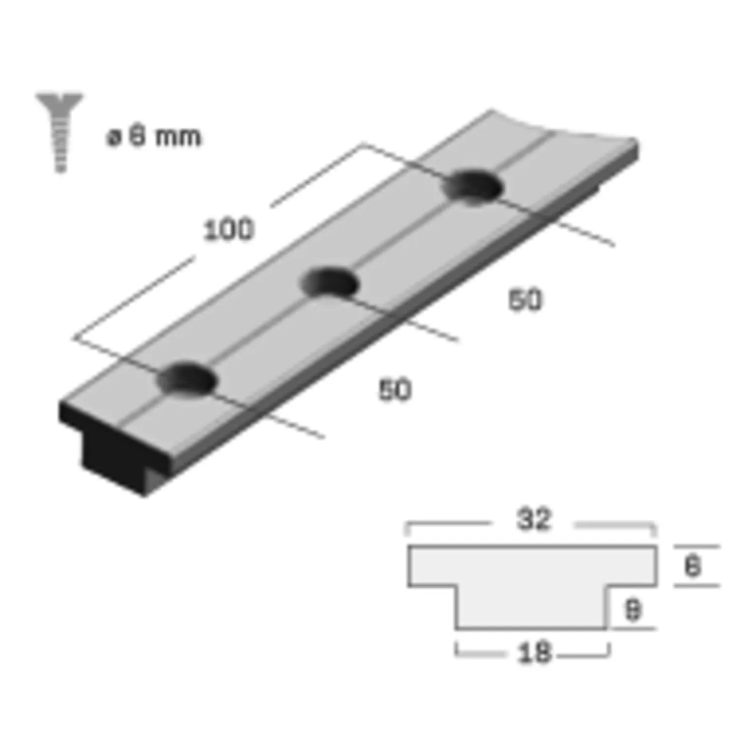 HS Sprenger T-rail 32x6 mm aluminium rail
