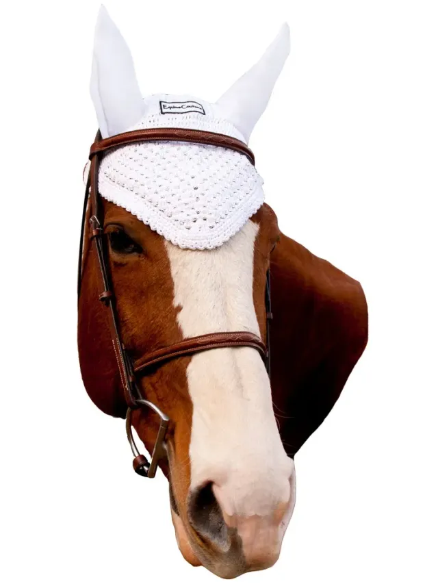 Equine Couture vliegenkap zwart Cob katoen met oren