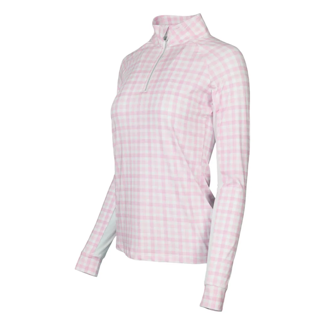 Dapplebay Gingham 1/4 zip rijshirt roze-wit 3XL ruitje