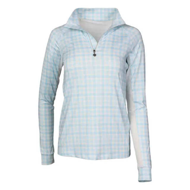 Dapplebay Gingham 1/4 Zip rijtop blauw/wit ruitje licht