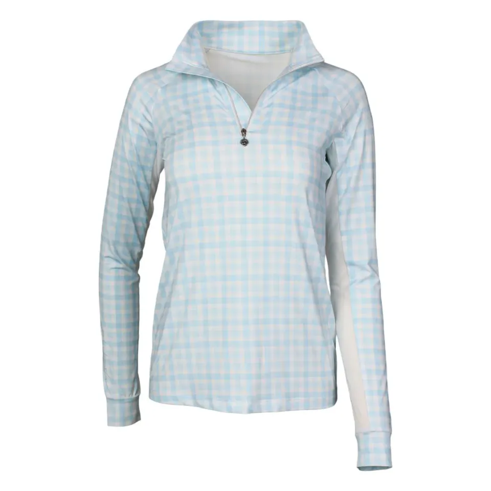Dapplebay Gingham 1/4 Zip rijtop blauw/wit ruitje licht