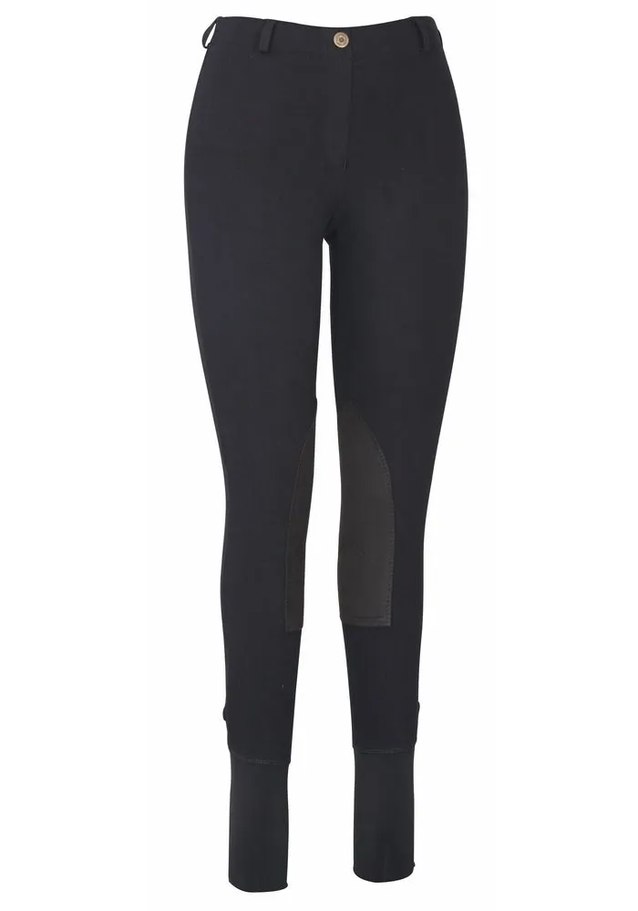 TuffRider Ladies Cotton Lowrise Pull-On Knee Patch rijbroek zwart katoen